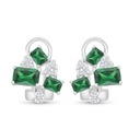 Sterling Silver 925 Earring Rhodium Plated Embedded With Emerald Zircon And White Zircon