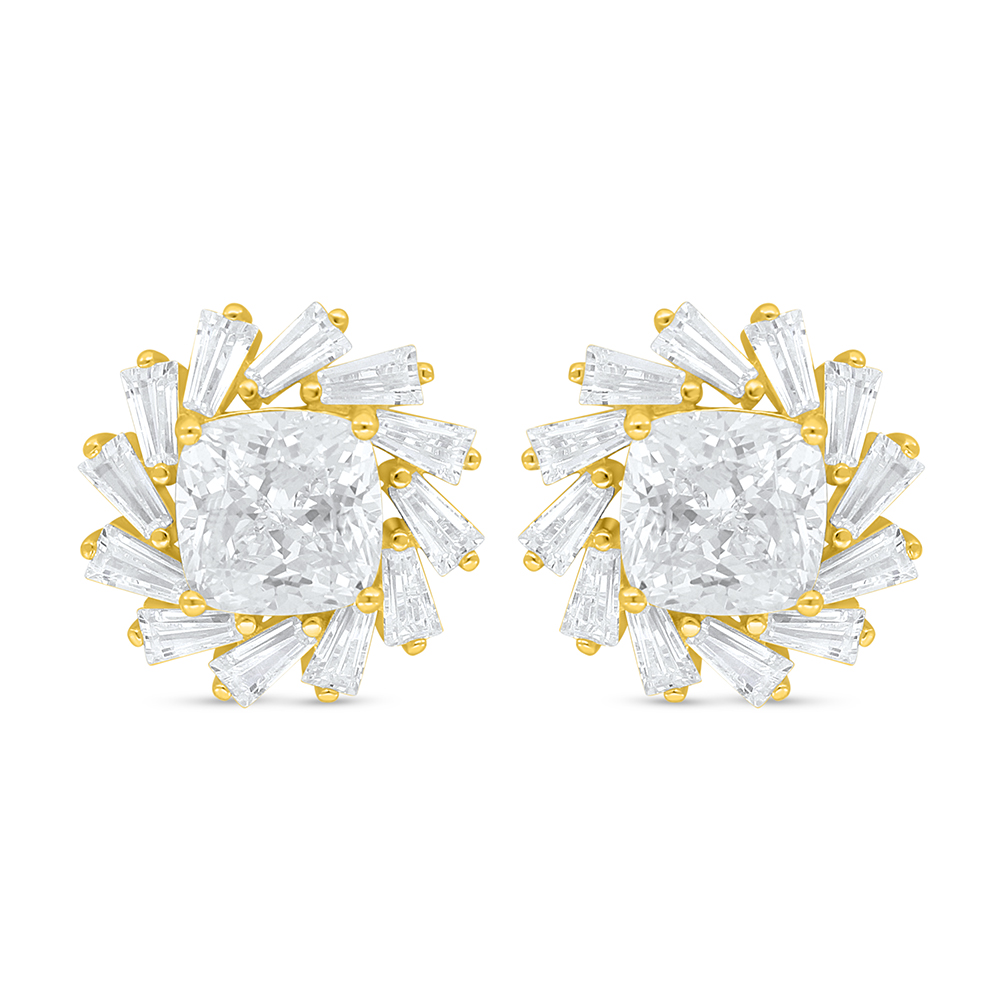 Sterling Silver 925 Earring Golden Plated Embedded With White Zircon