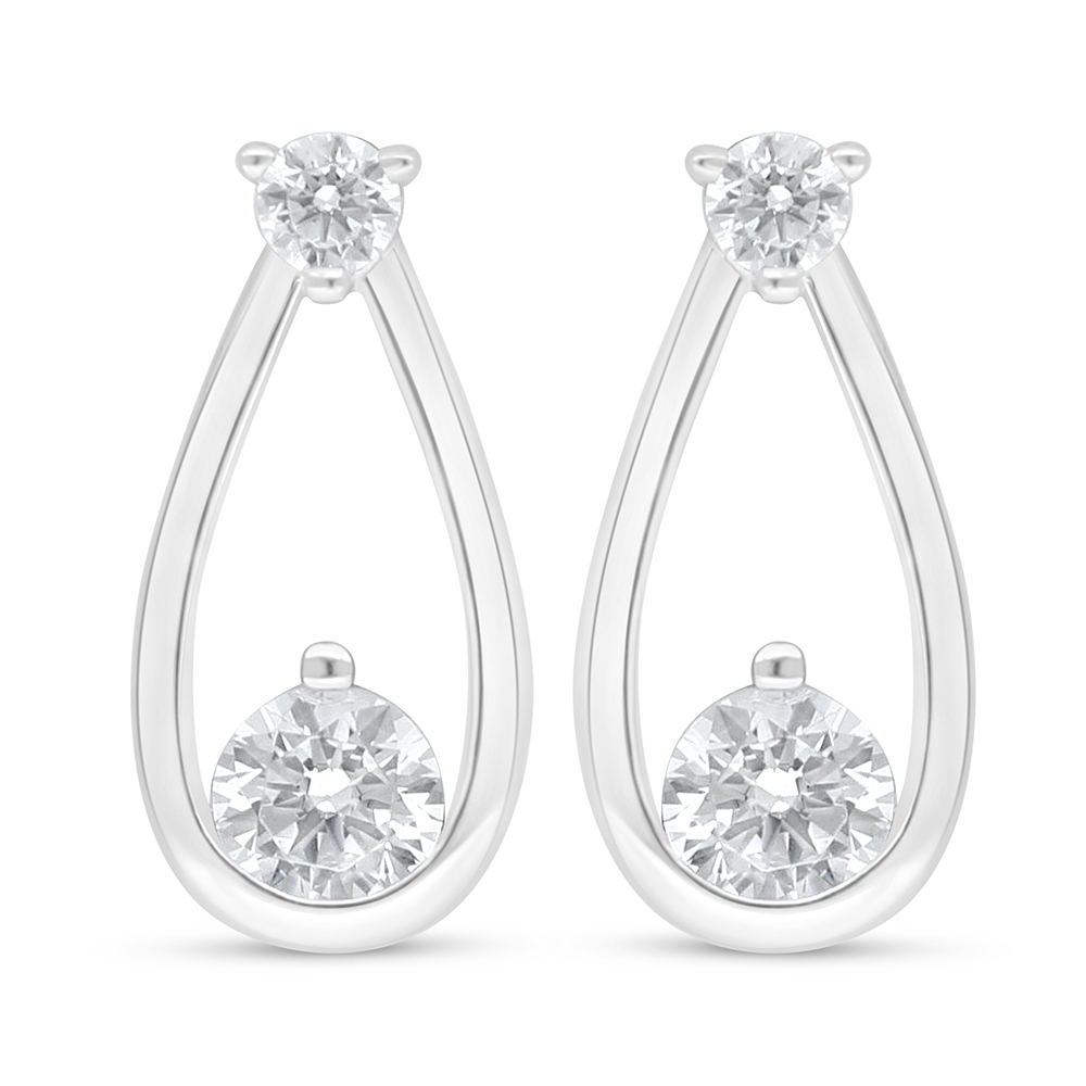 Sterling Silver 925 Earring Rhodium Plated Embedded With White Zircon