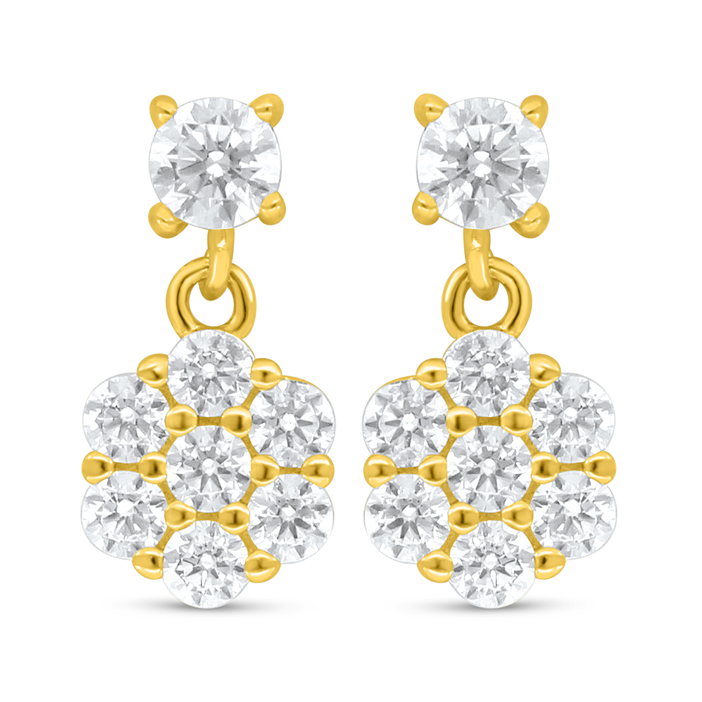 Sterling Silver 925 Earring Golden Plated Embedded With White Zircon