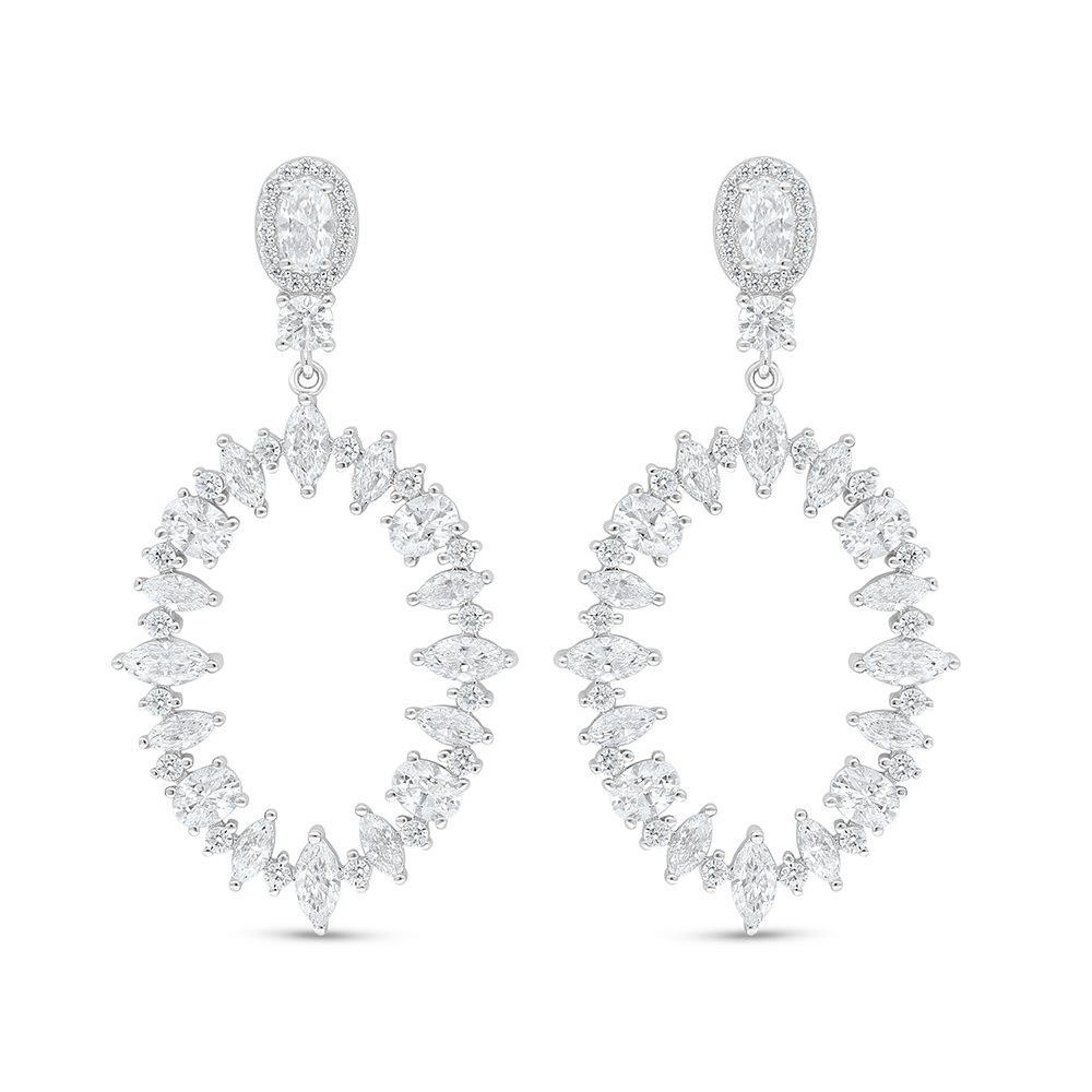 Sterling Silver 925 Earring Rhodium Plated Embedded With White Zircon