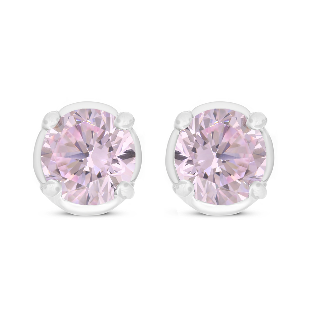 Sterling Silver 925 Earring Rhodium Plated Embedded With Pink Zircon 