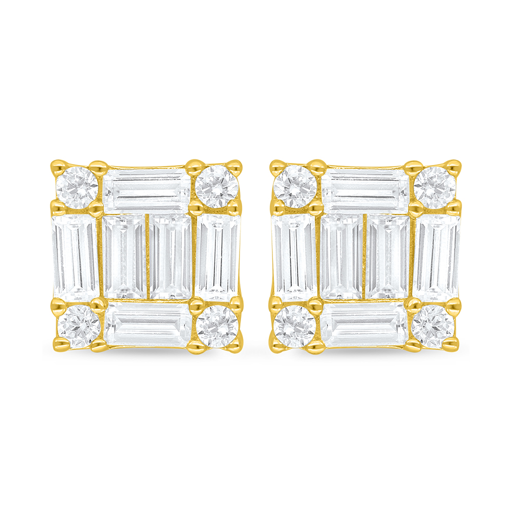 Sterling Silver 925 Earring Golden Plated Embedded With White Zircon