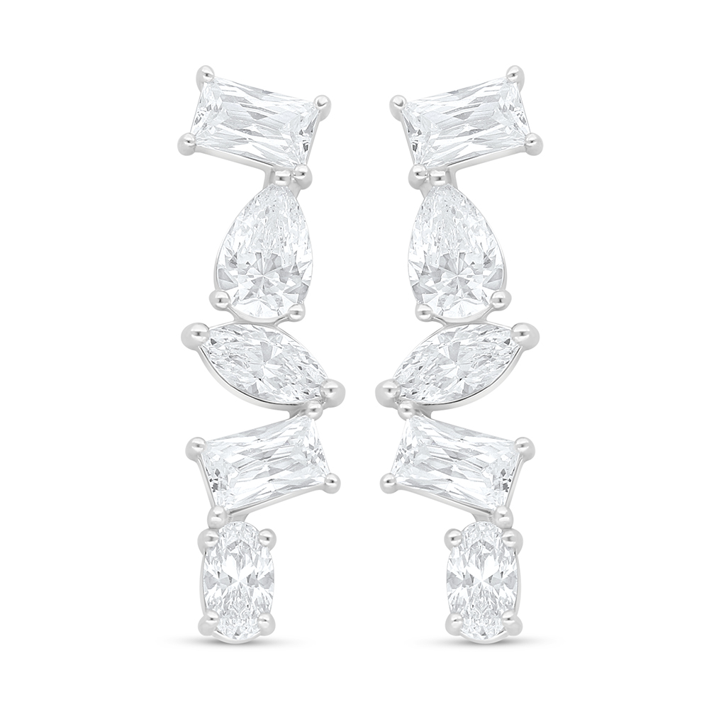 Sterling Silver 925 Earring Rhodium Plated Embedded With White Zircon