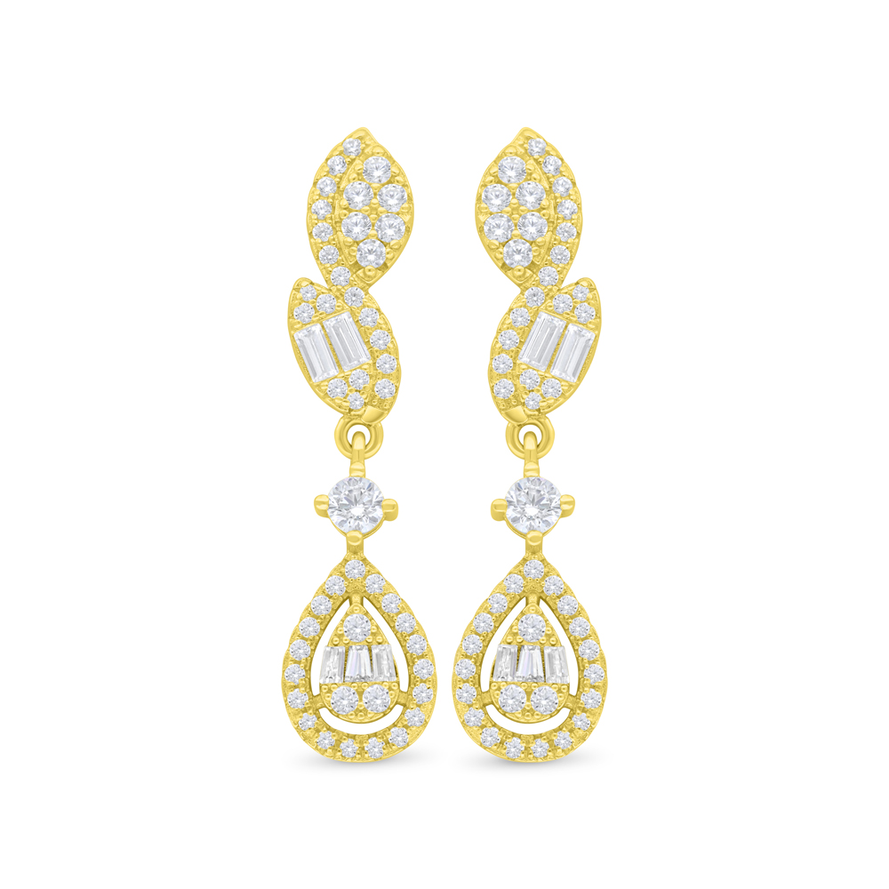 Sterling Silver 925 Earring Golden Plated Embedded With White Zircon