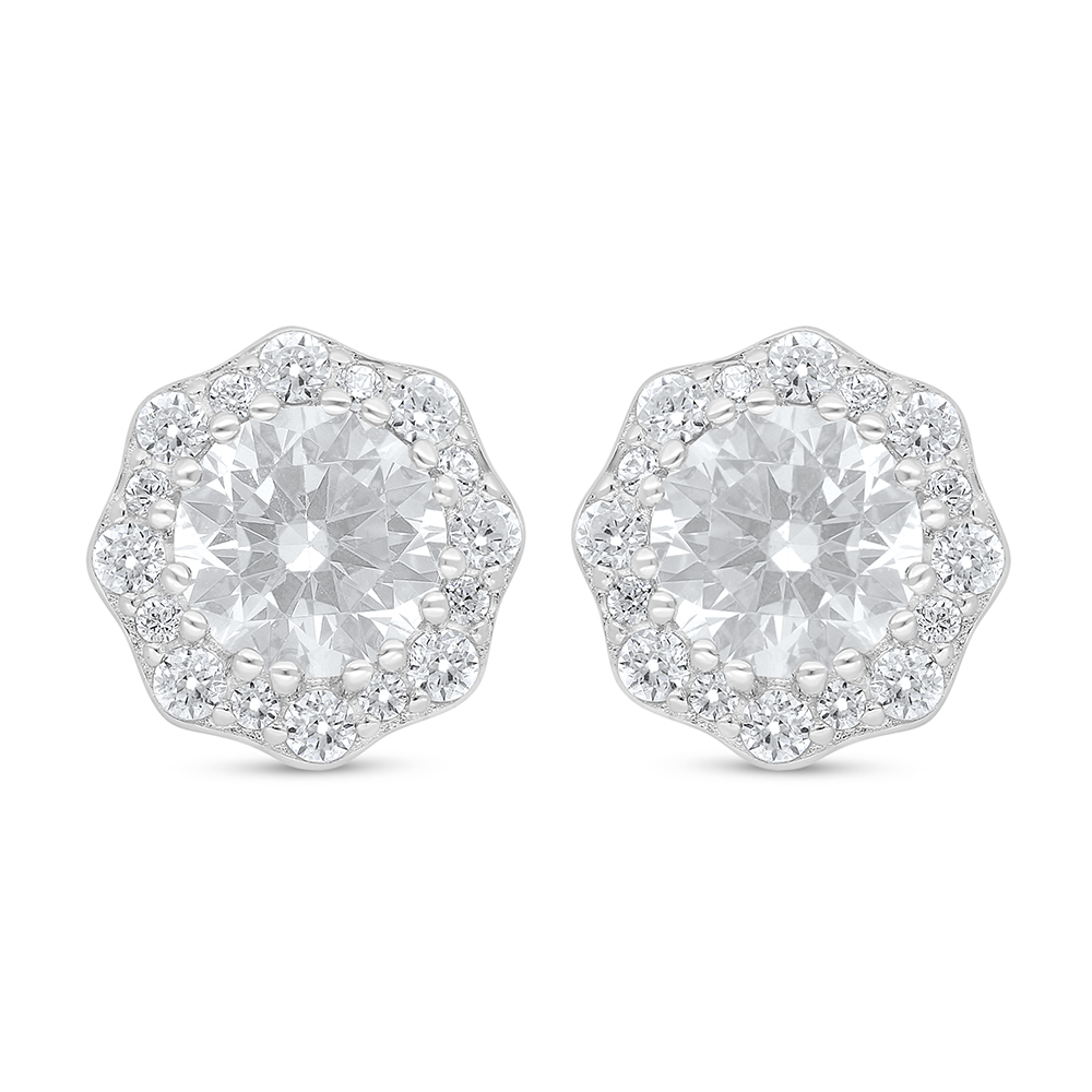 Sterling Silver 925 Earring Rhodium Plated Embedded With White Zircon
