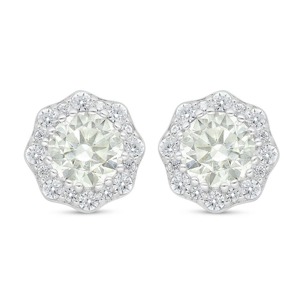 Sterling Silver 925 Earring Rhodium Plated Embedded With Yellow Diamond And White Zircon