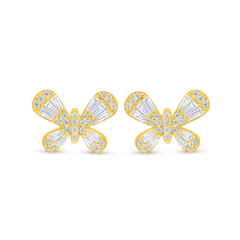 Sterling Silver 925 Earring Golden Plated Embedded With White Zircon