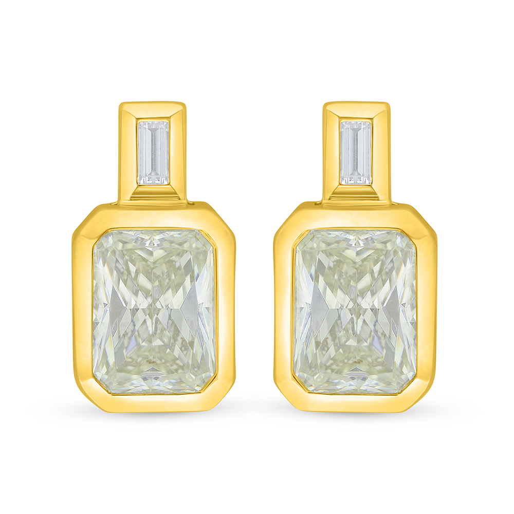 Sterling Silver 925 Earring Golden Plated Embedded With Yellow Diamond And White Zircon