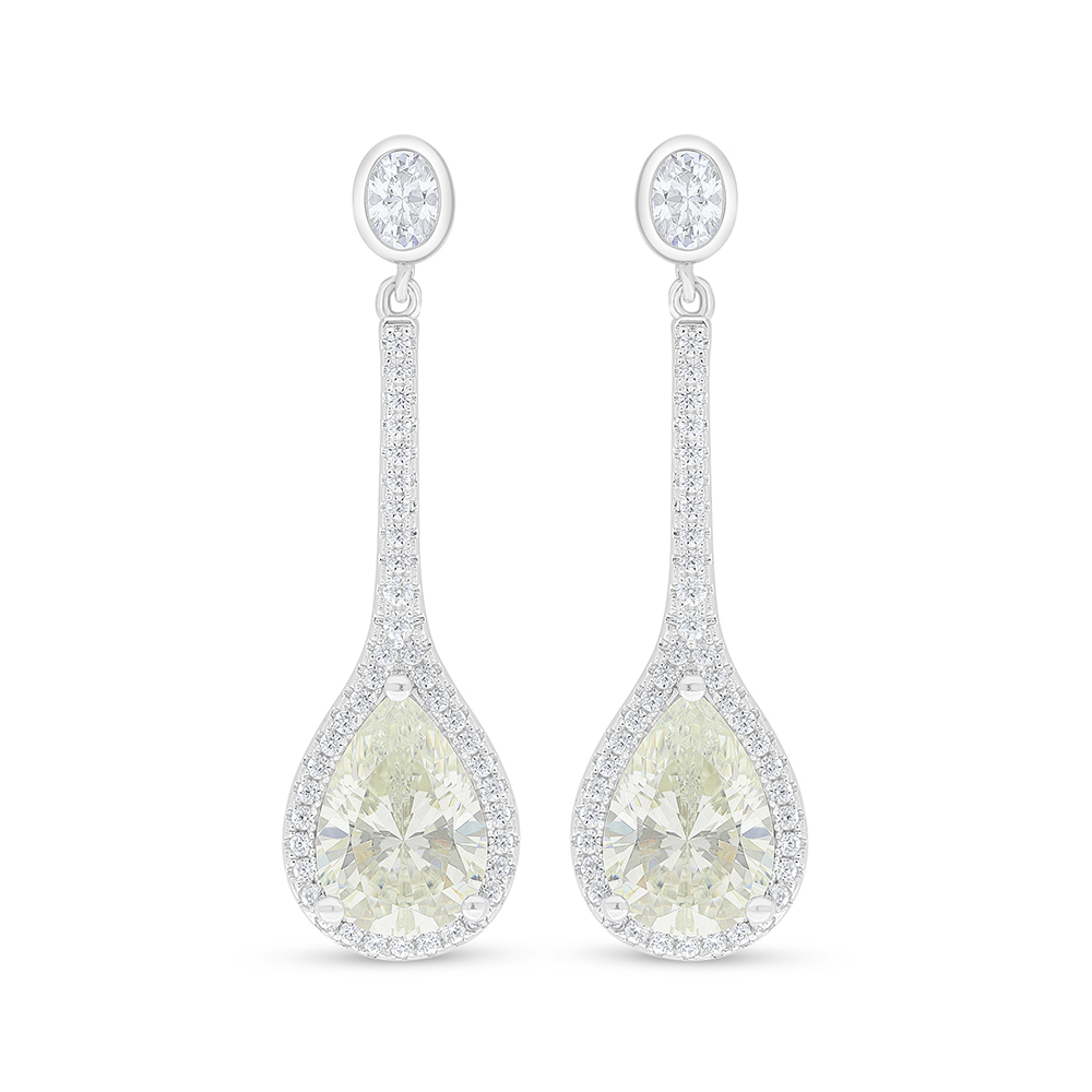 Sterling Silver 925 Earring Rhodium Plated Embedded With Yellow Diamond And White Zircon