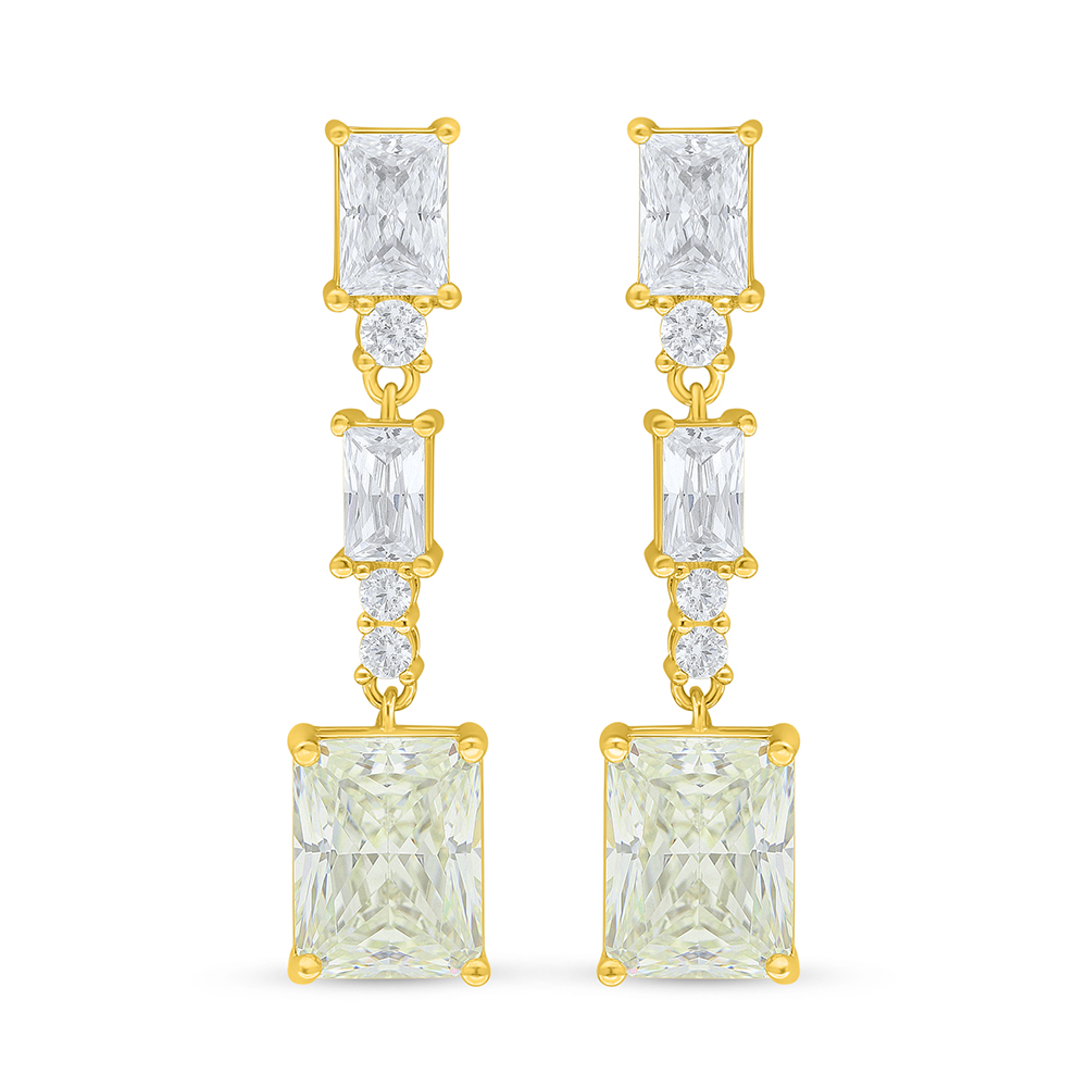 Sterling Silver 925 Earring Golden Plated Embedded With Yellow Diamond And White Zircon