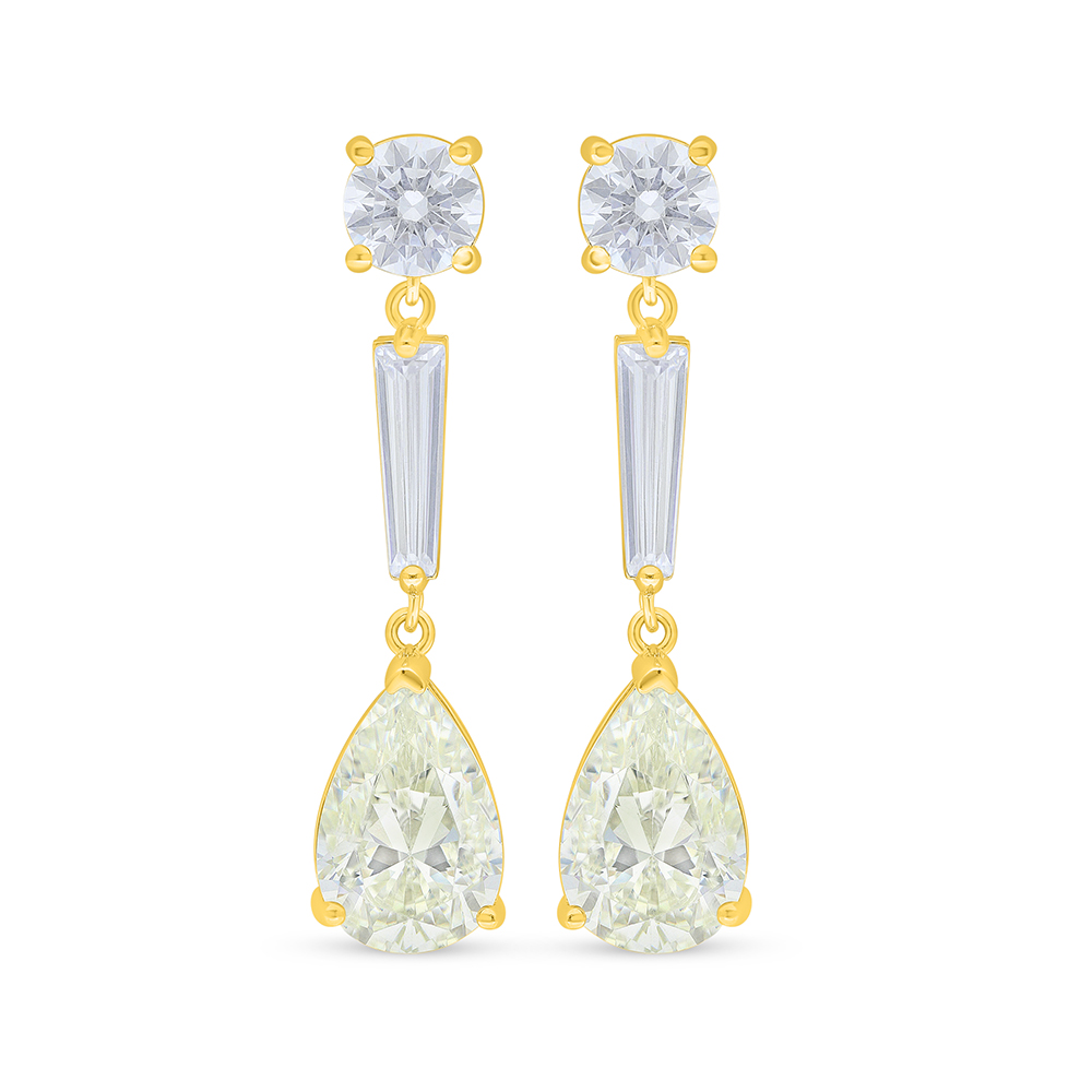 Sterling Silver 925 Earring Golden Plated Embedded With Yellow Diamond And White Zircon