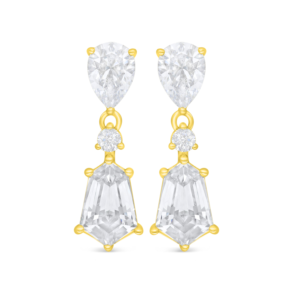 Sterling Silver 925 Earring Golden Plated Embedded With Yellow Diamond And White Zircon