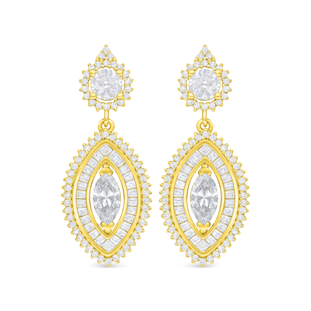 Sterling Silver 925 Earring Golden Plated Embedded With Yellow Diamond And White Zircon