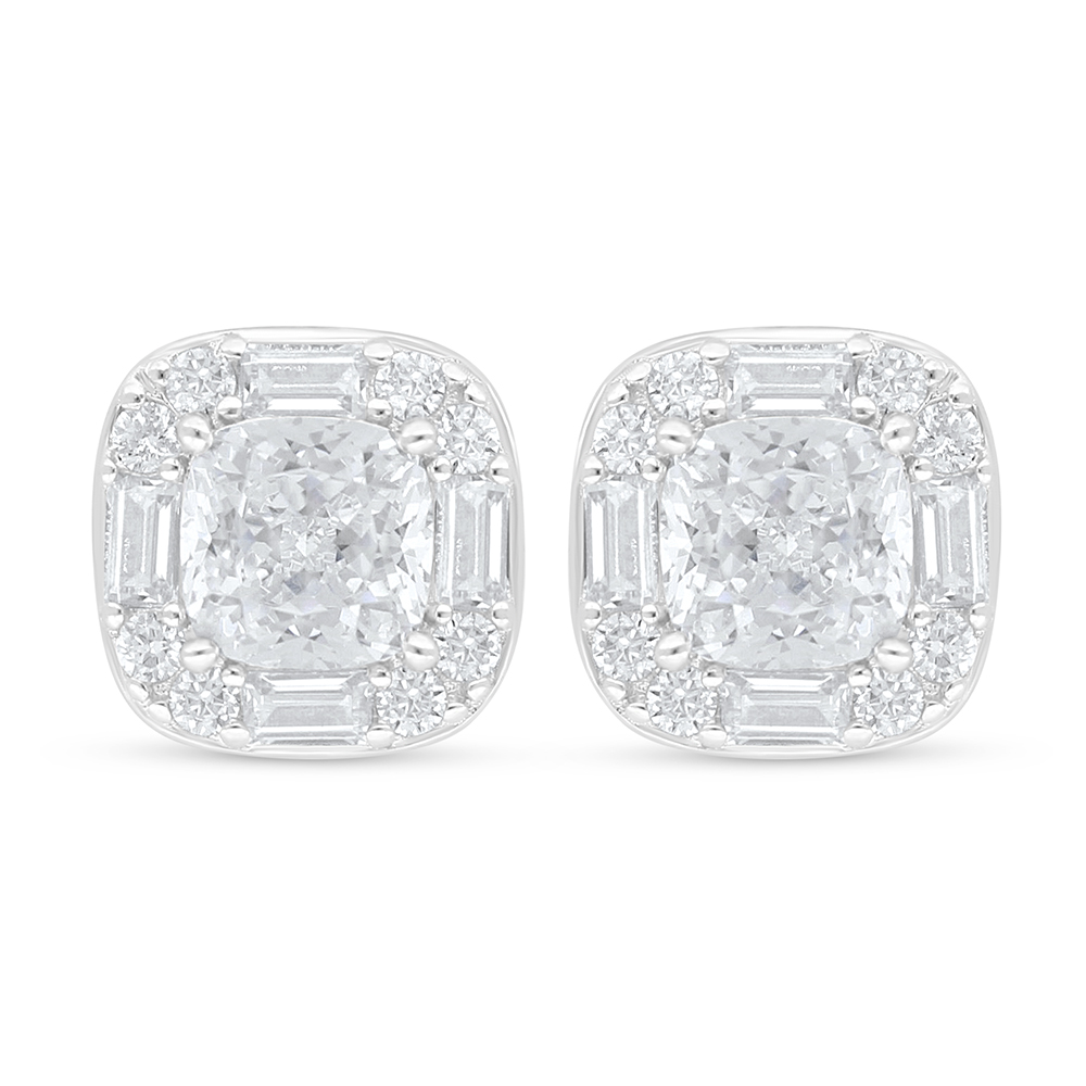 Sterling Silver 925 Earring Rhodium Plated Embedded With White Zircon