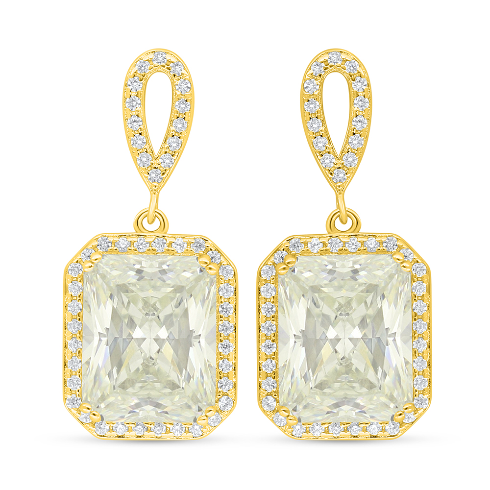 Sterling Silver 925 Earring Golden Plated Embedded With Yellow Diamond And White Zircon