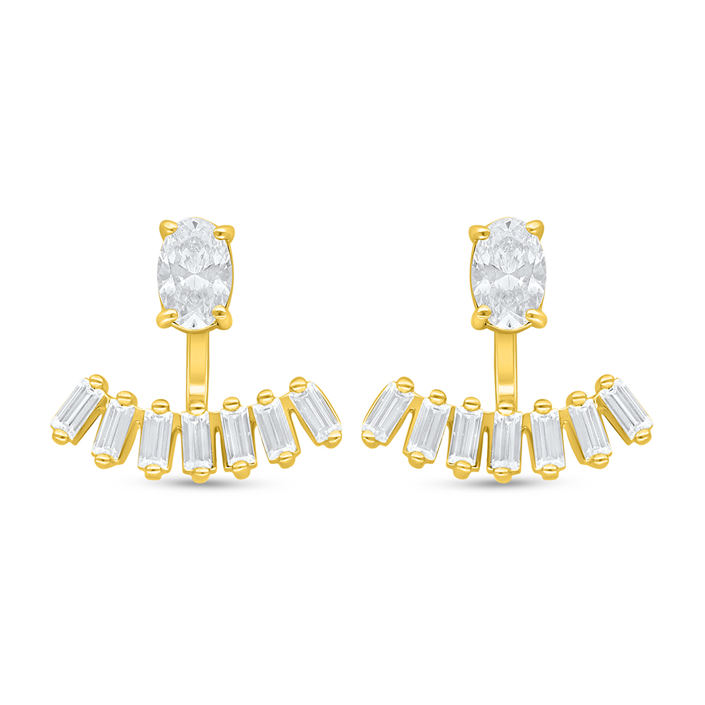 Sterling Silver 925 Earring Golden Plated Embedded With White Zircon