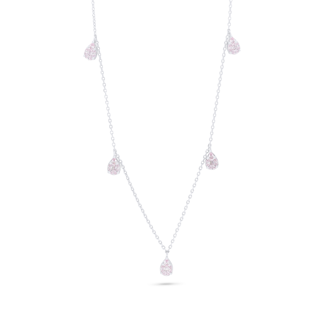 Sterling Silver 925 Necklace Rhodium Plated Embedded With Pink Zircon 