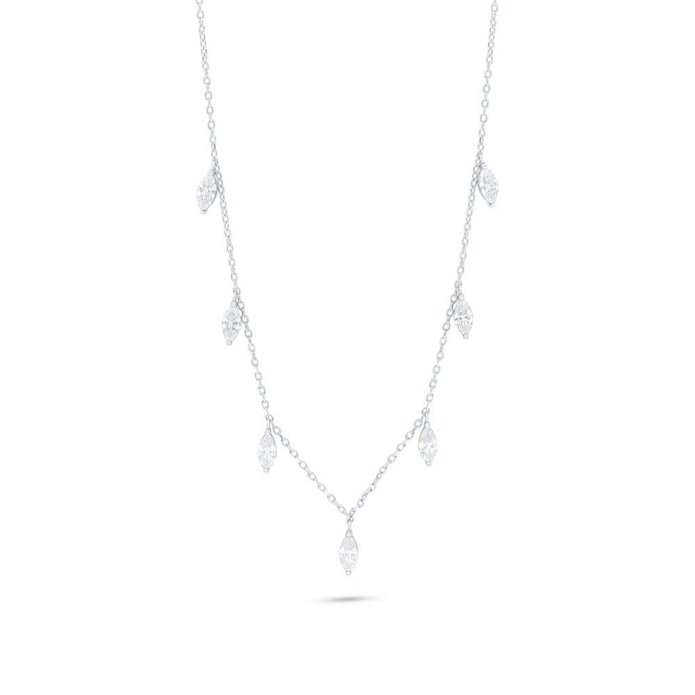 Sterling Silver 925 Necklace Rhodium Plated Embedded With White Zircon