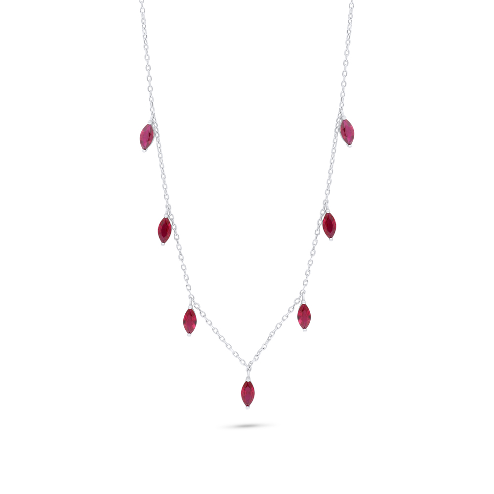 Sterling Silver 925 Necklace Rhodium Plated Embedded With Ruby Corundum 