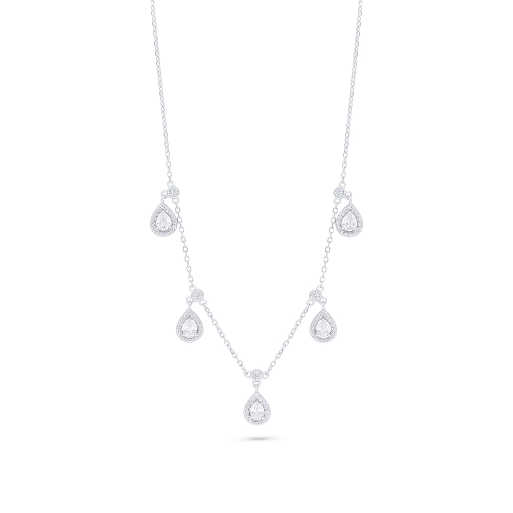 Sterling Silver 925 Necklace Rhodium Plated Embedded With White Zircon