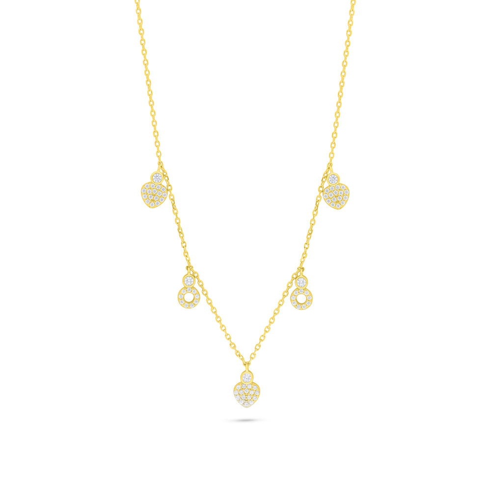 Sterling Silver 925 Necklace Golden Plated Embedded With White Zircon