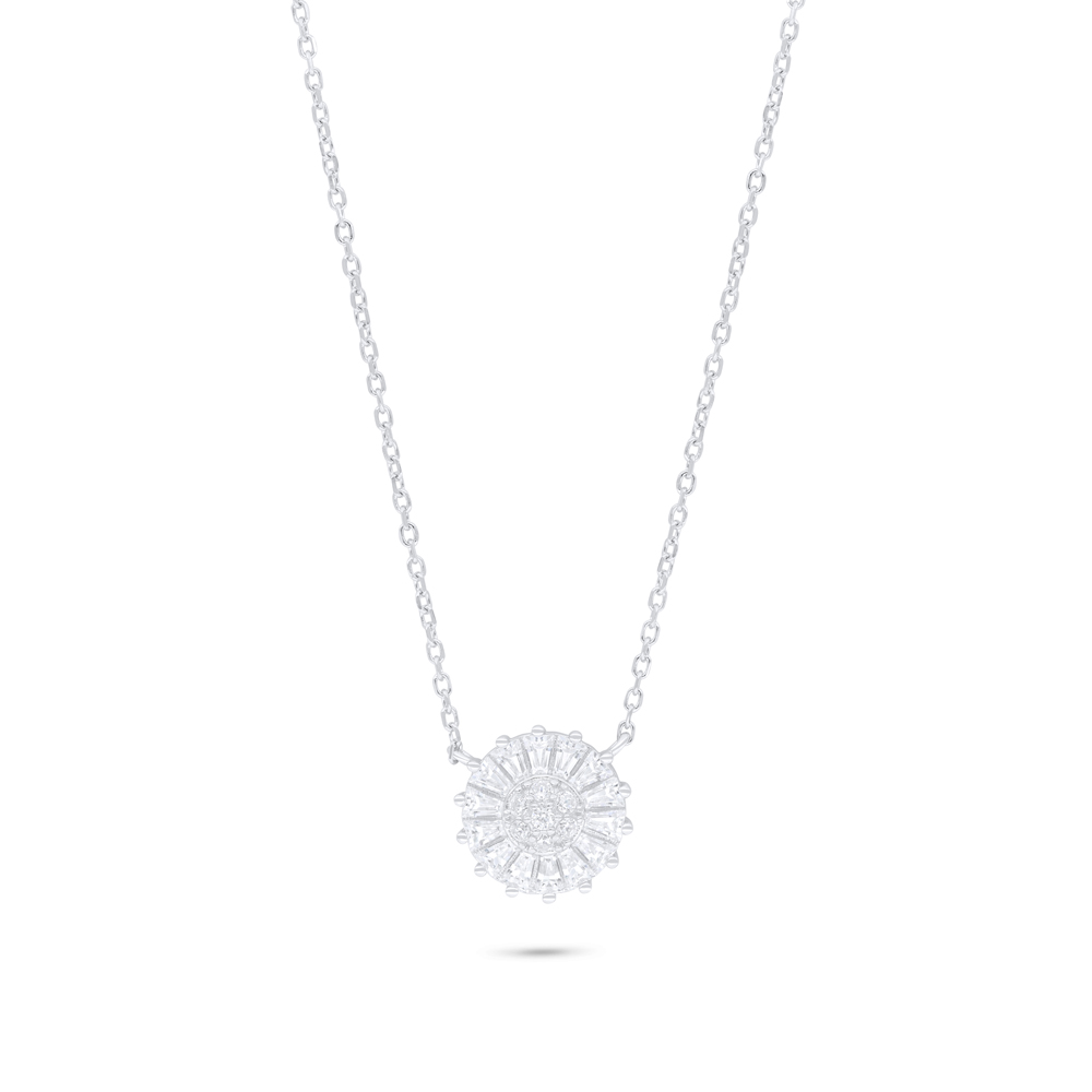 Sterling Silver 925 Necklace Rhodium Plated Embedded With White Zircon