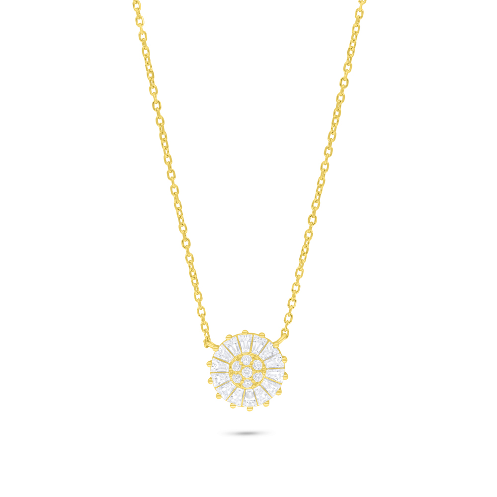 Sterling Silver 925 Necklace Golden Plated Embedded With White Zircon