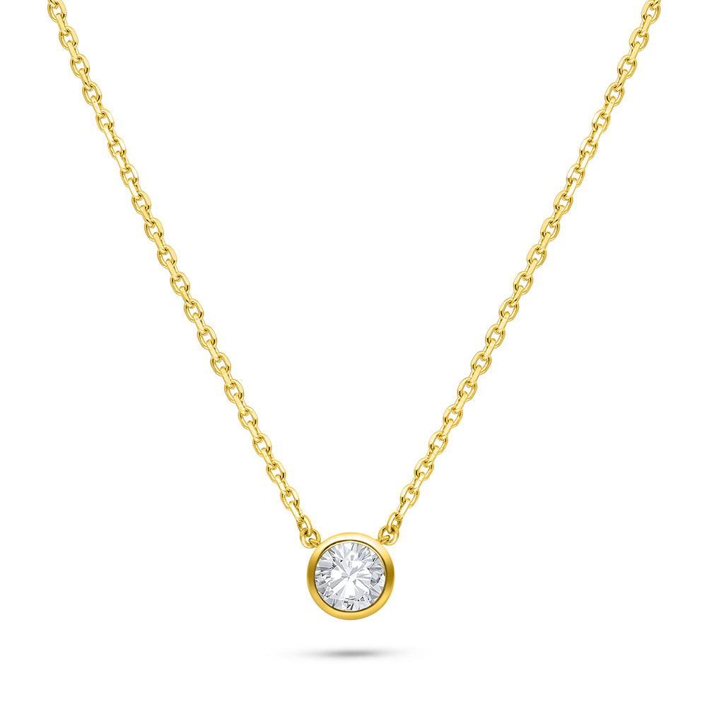 Sterling Silver 925 Necklace Golden Plated Embedded With White Zircon