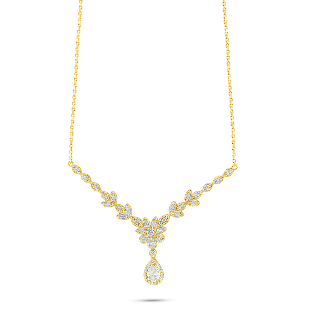 Sterling Silver 925 Necklace Golden Plated Embedded With Yellow Diamond And White Zircon