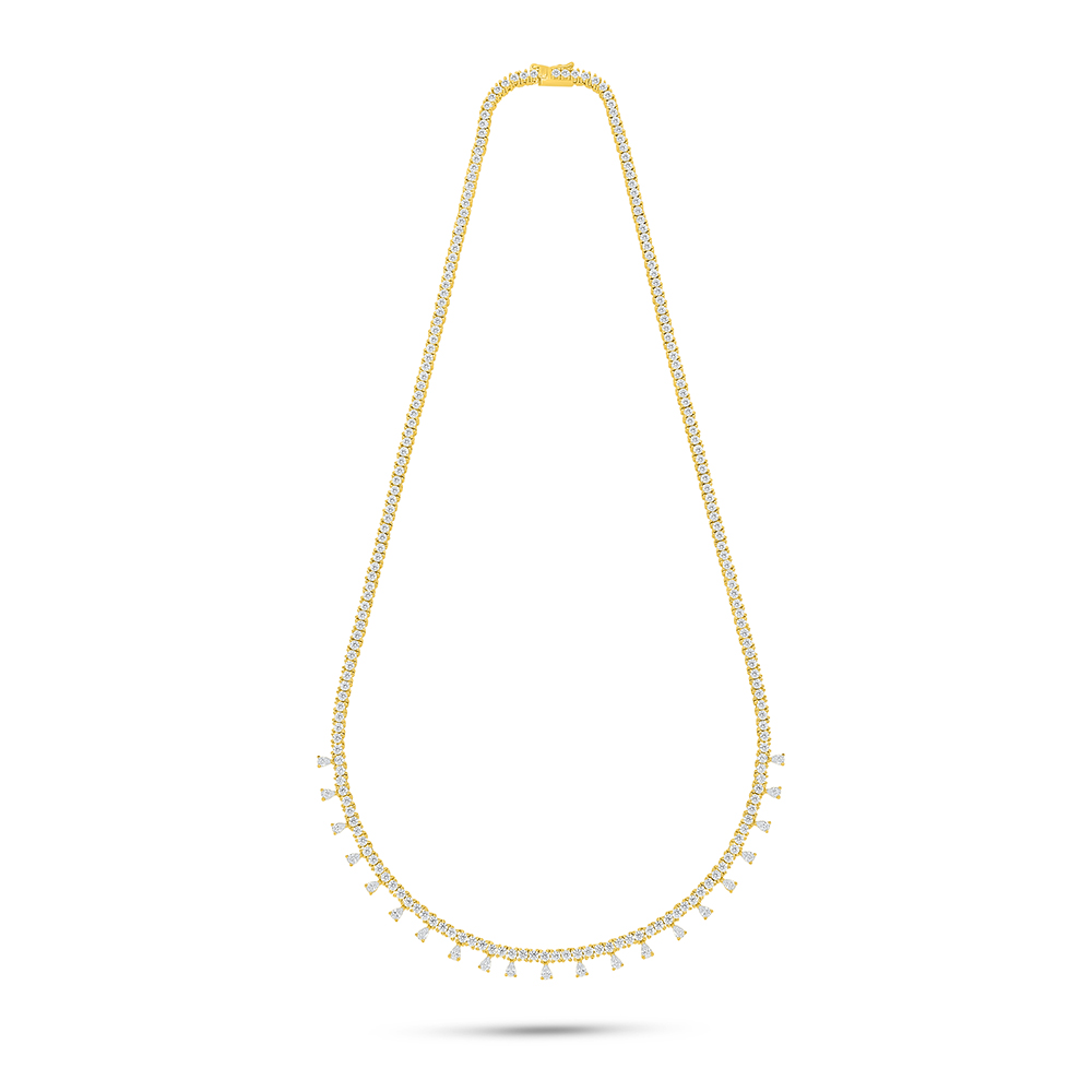 Sterling Silver 925 Necklace Golden Plated Embedded With White Zircon