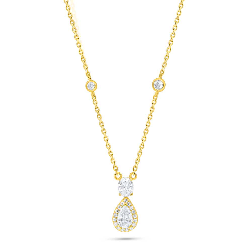 Sterling Silver 925 Necklace Golden Plated Embedded With White Zircon