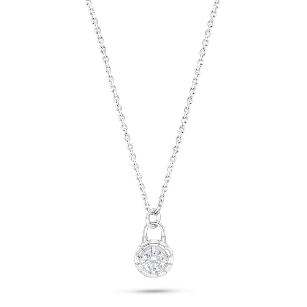 Sterling Silver 925 Necklace Rhodium Plated Embedded With White Zircon