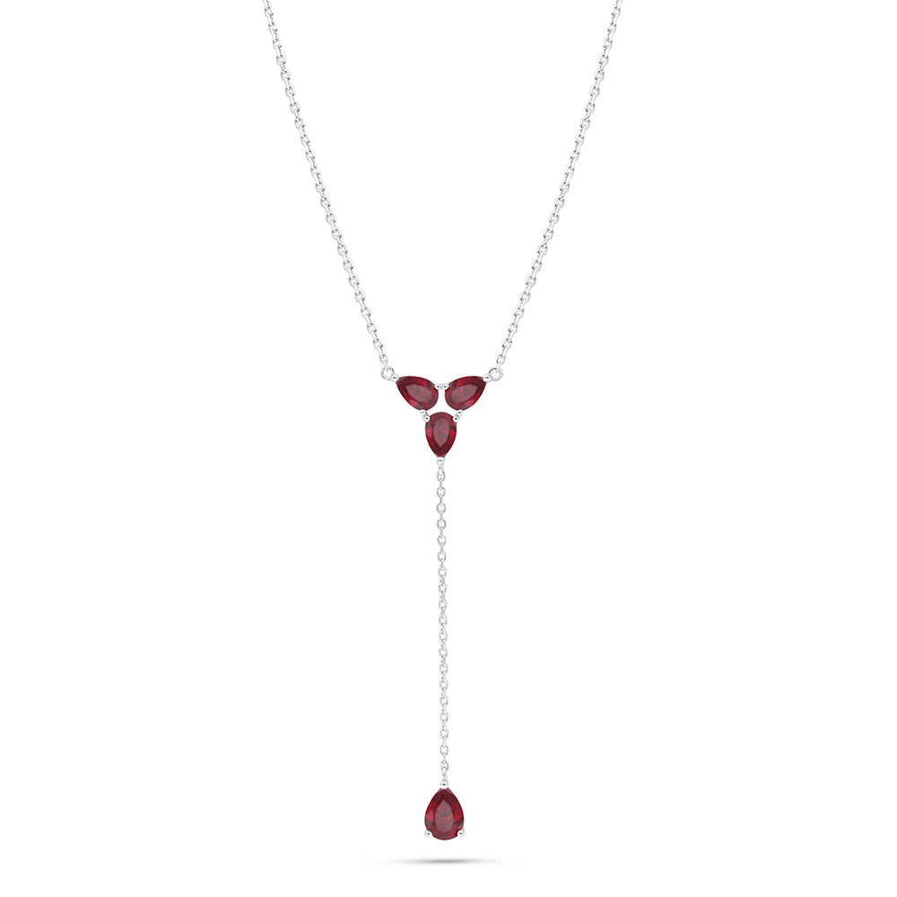 Sterling Silver 925 Necklace Rhodium Plated Embedded With Ruby Corundum 