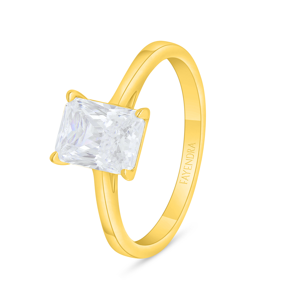 Sterling Silver 925 Ring Golden Plated Embedded With White Zircon