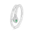 Sterling Silver 925 Ring Rhodium Plated Embedded With Emerald Zircon And White Zircon