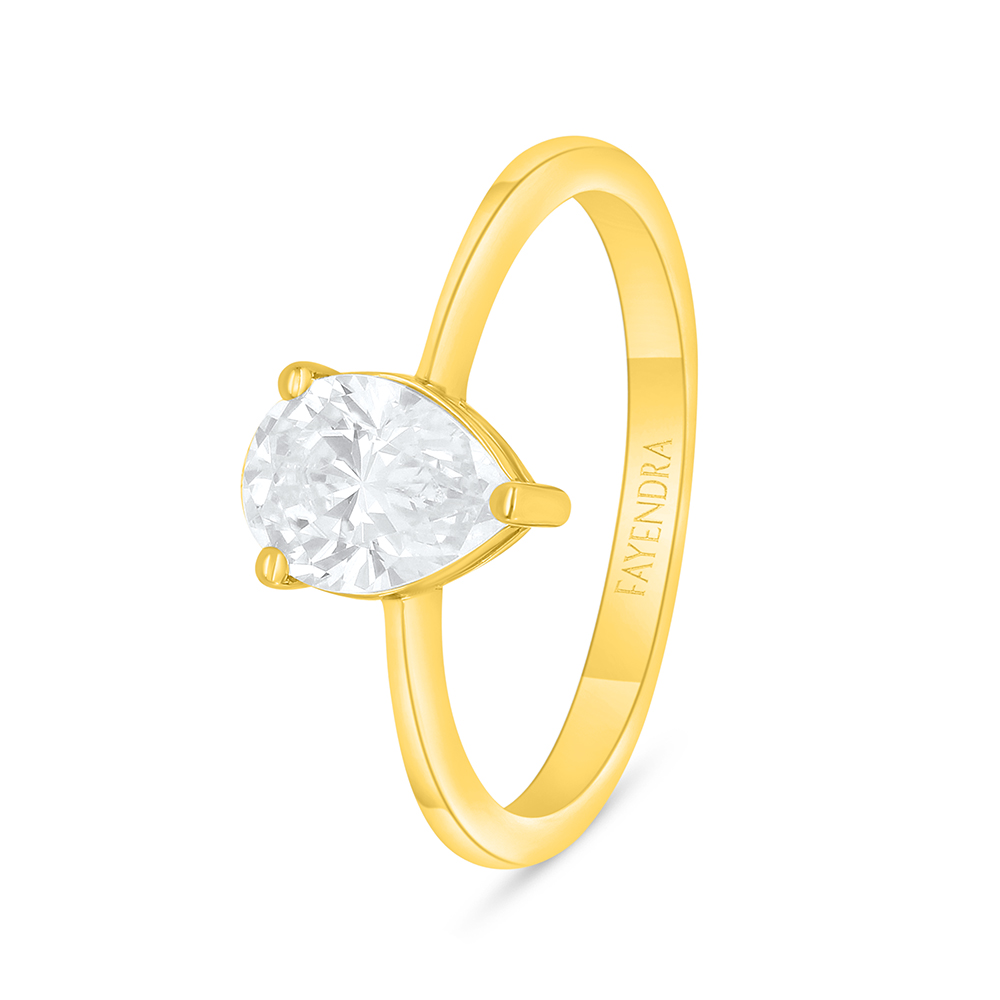 Sterling Silver 925 Ring Golden Plated Embedded With White Zircon