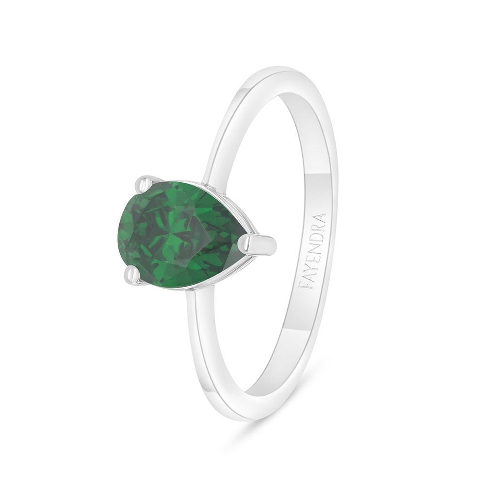 Sterling Silver 925 Ring Rhodium Plated Embedded With Emerald Zircon 