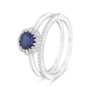 Sterling Silver 925 Ring (Twins) Rhodium Plated Embedded With Sapphire CorundumAnd White Zircon