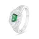 Sterling Silver 925 Ring Rhodium Plated Embedded With Emerald Zircon And White Zircon