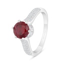 Sterling Silver 925 Ring Rhodium Plated Embedded With Ruby Corundum And White Zircon