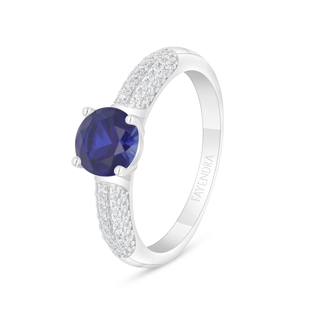 Sterling Silver 925 Ring Rhodium Plated Embedded With Sapphire Corundum And White Zircon