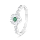 Sterling Silver 925 Ring Rhodium Plated Embedded With Emerald Zircon And White Zircon