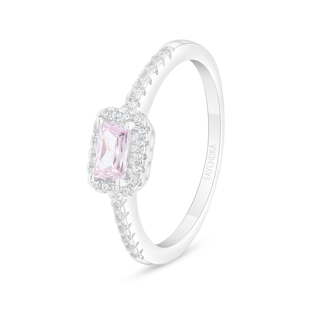 Sterling Silver 925 Ring Rhodium Plated Embedded With Pink Zircon And White Zircon