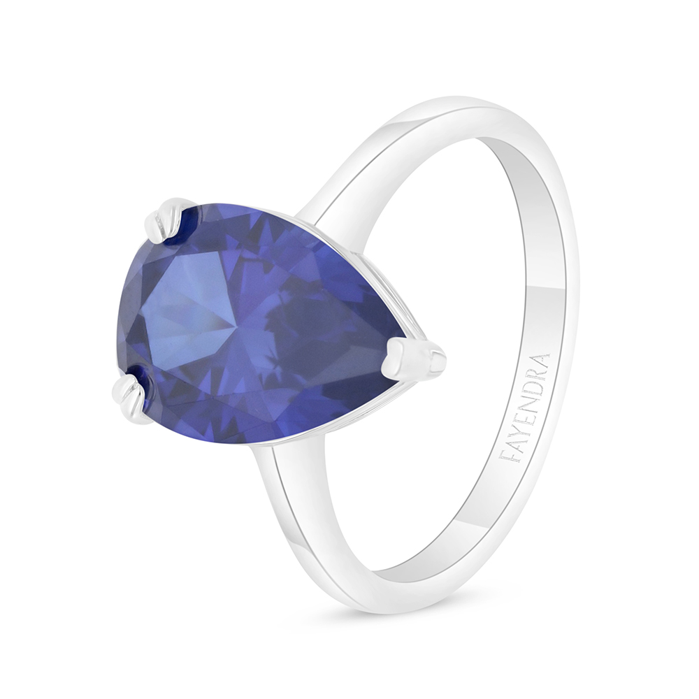 Sterling Silver 925 Ring Rhodium Plated Embedded With Sapphire Corundum 