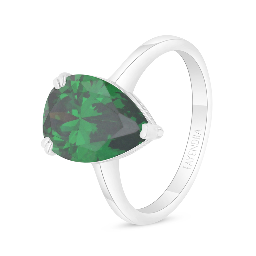 Sterling Silver 925 Ring Rhodium Plated Embedded With Emerald Zircon 