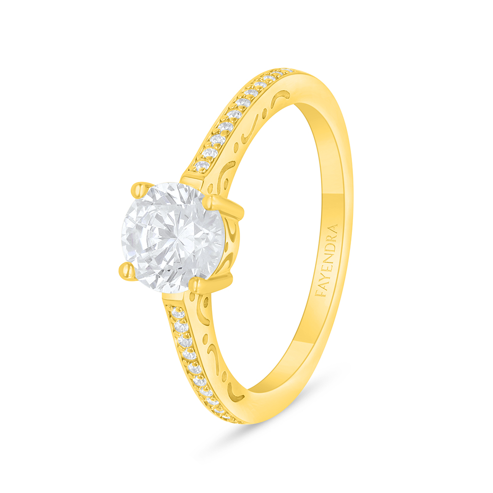 Sterling Silver 925 Ring Golden Plated Embedded With White Zircon