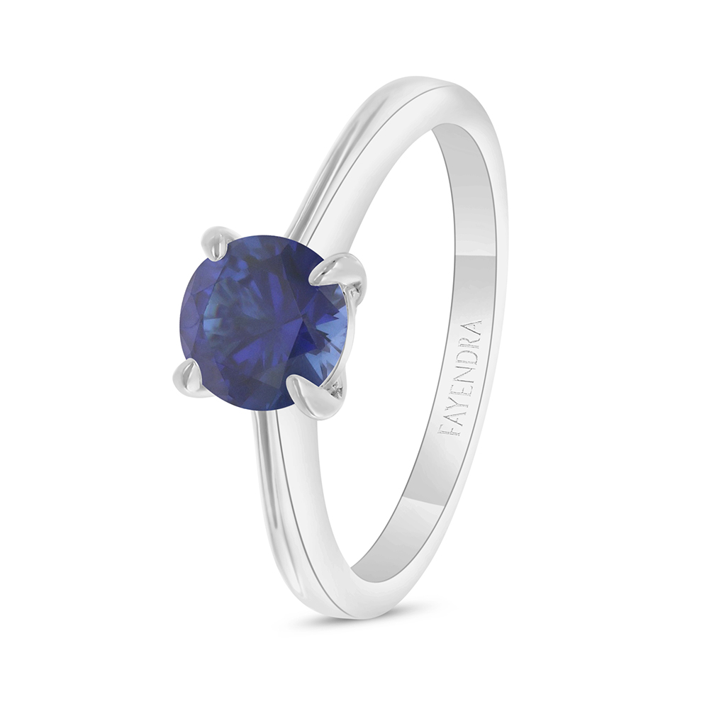 Sterling Silver 925 Ring Rhodium Plated Embedded With Sapphire Corundum And White Zircon