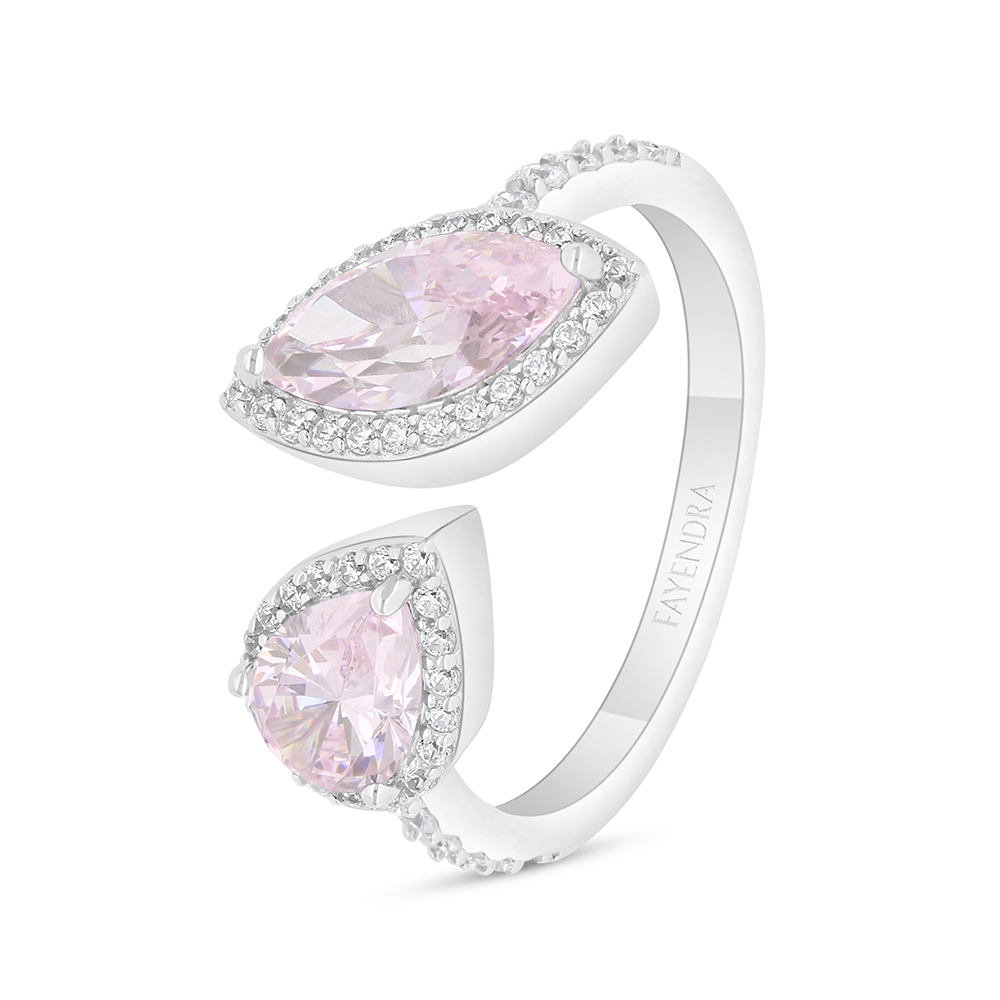 Sterling Silver 925 Ring Rhodium Plated Embedded With Pink Zircon And White Zircon