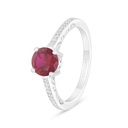 Sterling Silver 925 Ring Rhodium Plated Embedded With Ruby Corundum And White Zircon